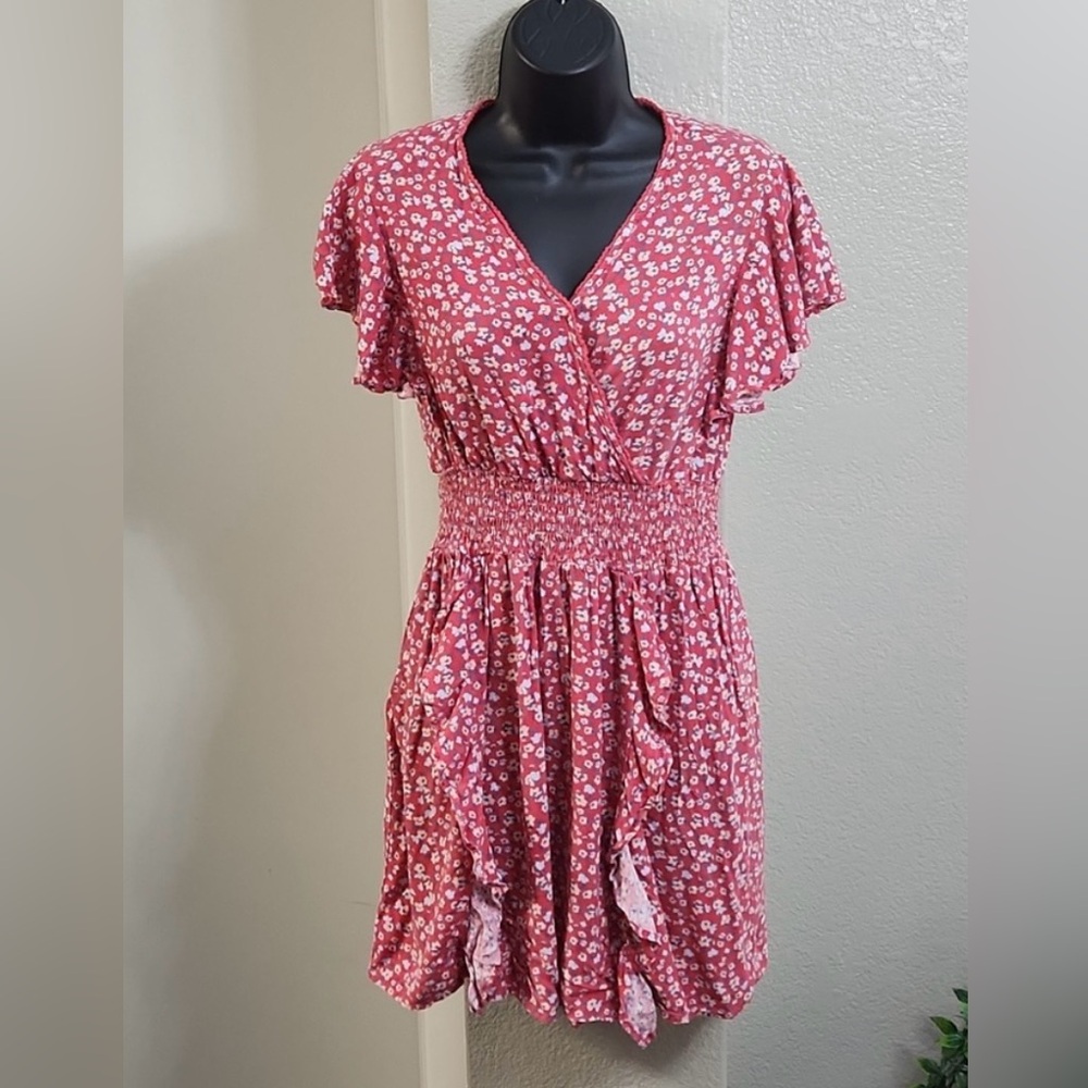 Sincerely Jules Floral Boho Faux Wrap Front Ruffle Dress Size Small